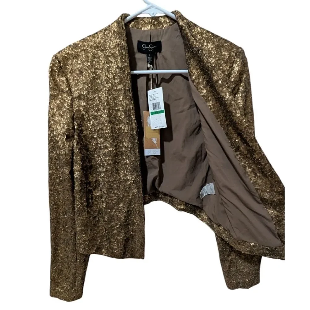 Jessica Simpson Gold Sequin Open-Front Leonie Jacket - Women's Size L - NWT